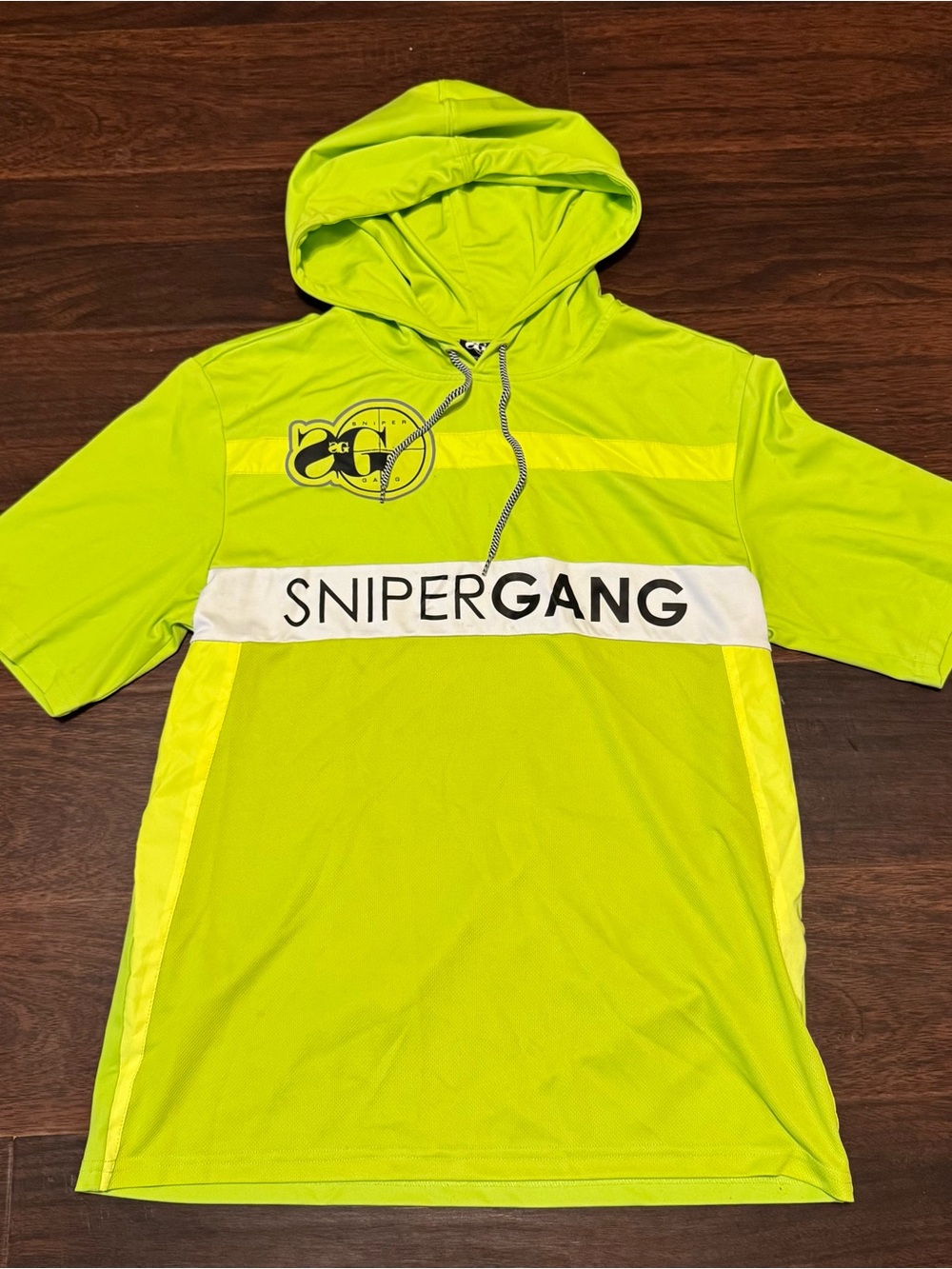 SNIPERGANG Neon Yellow Hooded Short Sleeve Pullover
